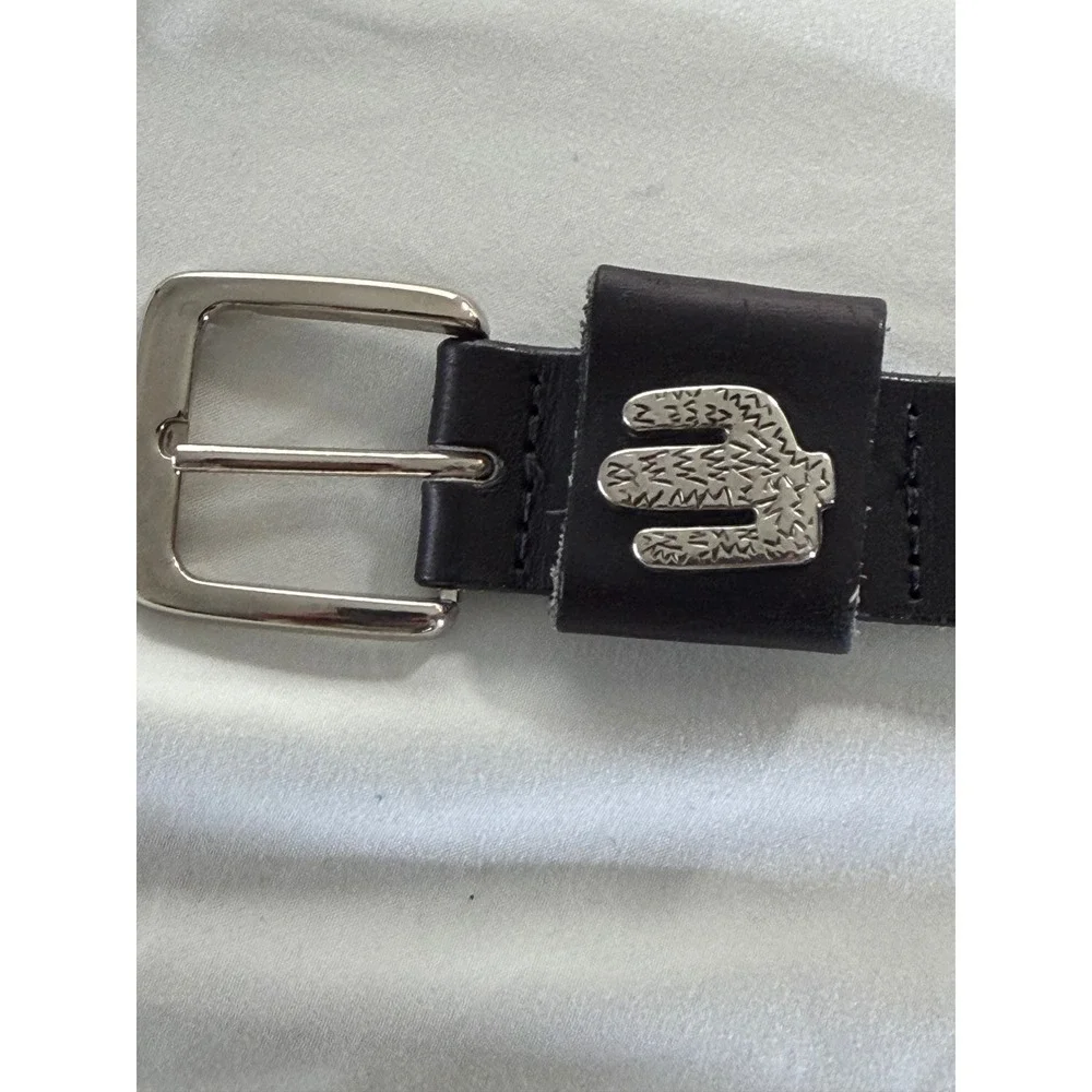 The Leather Shop Vintage Cactus Concho Belt Black Genuine Leather USA Size 30‎